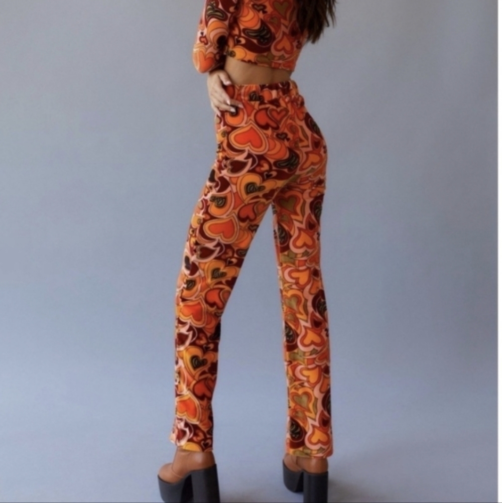 Urban Outfitters NGOrder Velour Trouser Pant Retro Love Hearts Size 10 - Picture 4 of 11